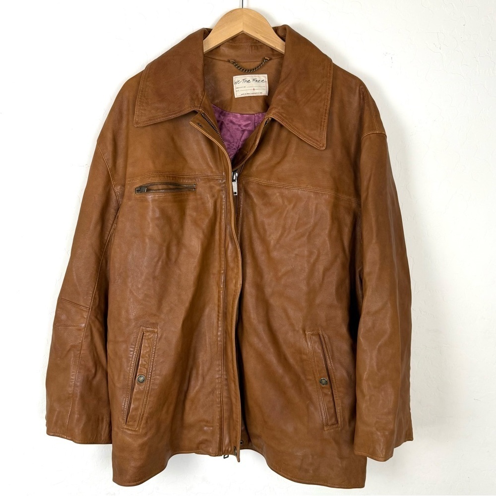 Free People Camel Brown Oversized Jacket 100% Lamb Leather